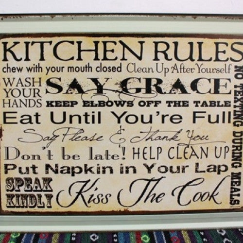 Kitchen rules Tin signs Wall Art Metal Decor Posters Size 30*40CM --Vintage Tin Wall Signs Size 30*40CM